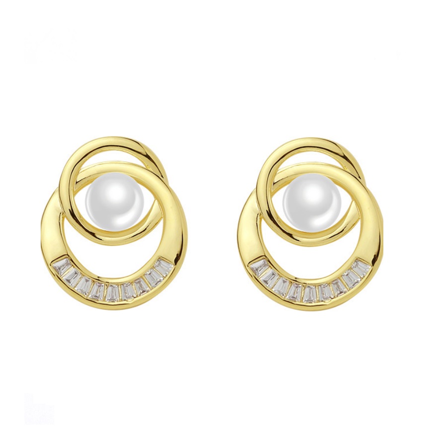 Double Ring Pearl Stud Earrings